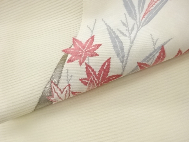  絽色紙に草葉・流水模様織出し名古屋帯